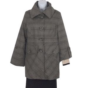 Kenneth Cole New York Plaid Trench Coat Sz S